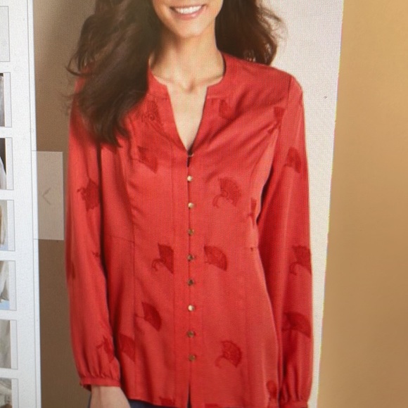 Soft surroundings Sonya embroidered tencel fan blouse in cream, size L NWT - Picture 3 of 10